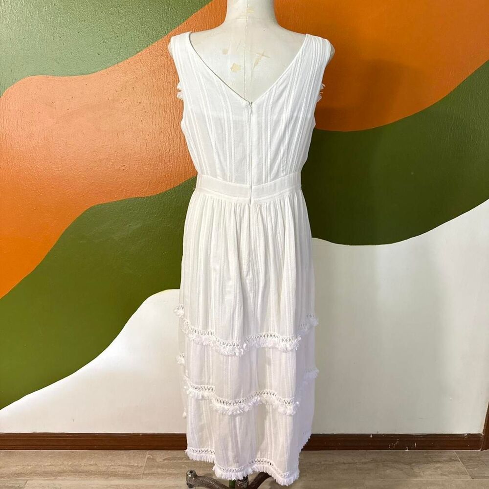 Ellison Sz L White Cotton Sleeveless Tiered VNeck Boho Maxi Dress fairy angelic - Picture 8 of 8
